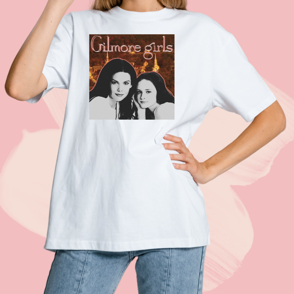 Biały T-shirt oversize bawełniany z nadrukiem kochane kłopoty gilmore girls serial