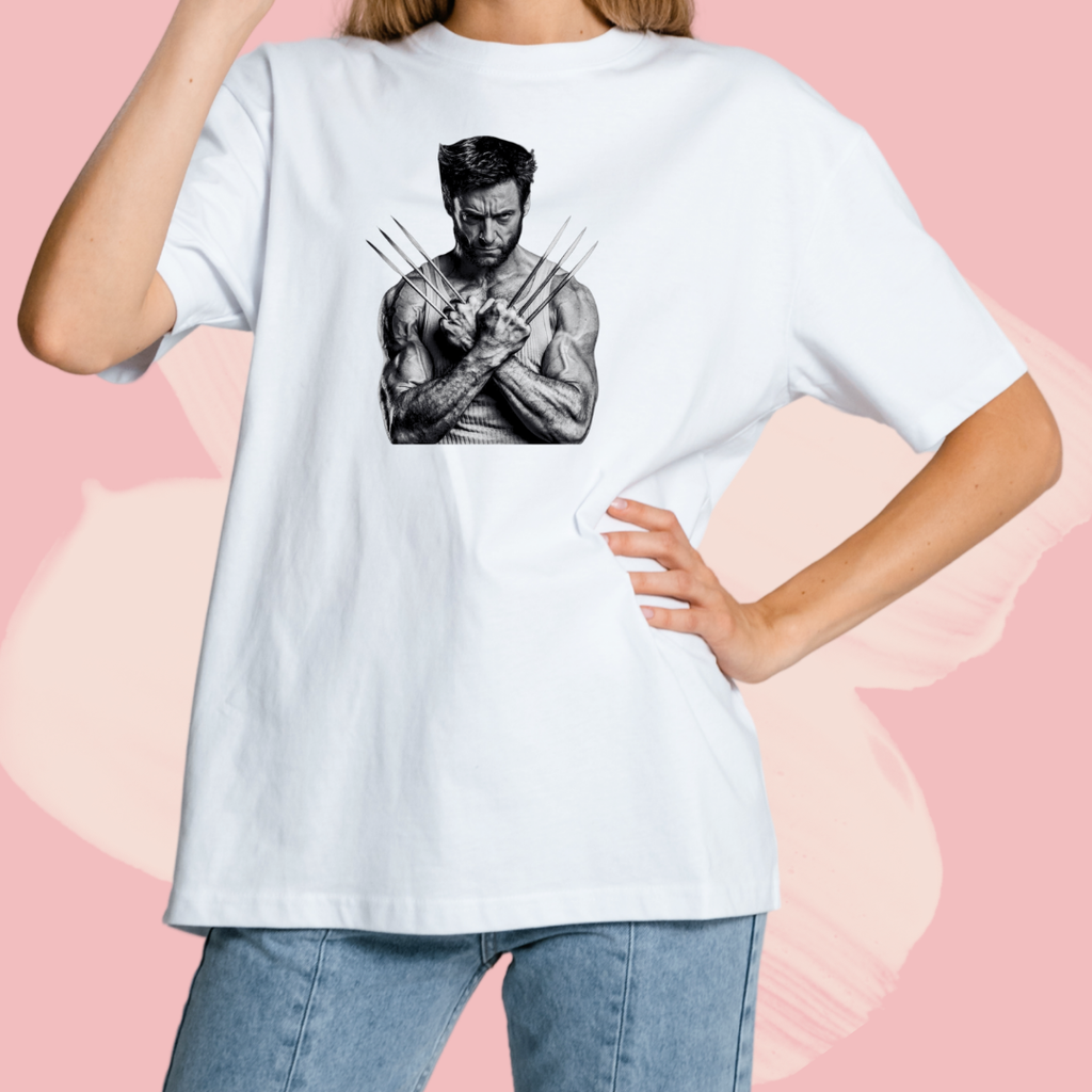 Biały T-shirt oversize bawełniany z nadrukiem wolverine marvel x-men