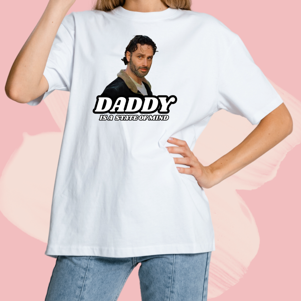 Biały T-shirt oversize bawełniany z nadrukiem rick grimes daddy the walking dead