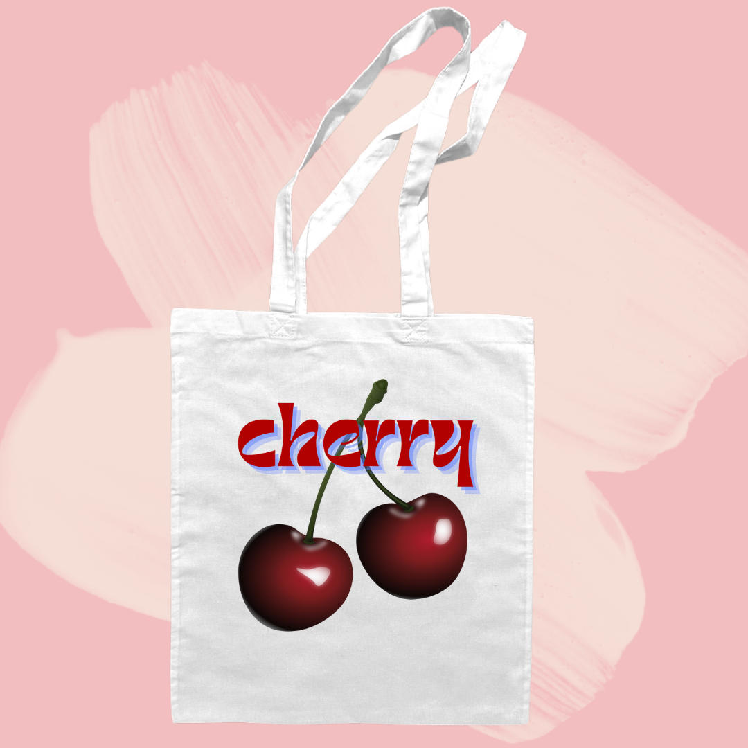 Torba bawełniana tote bag z nadrukiem cherry wiśnie vintage print