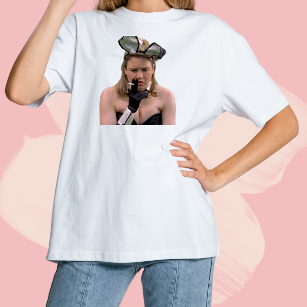 Biały T-shirt oversize bawełniany z nadrukiem bridget jones