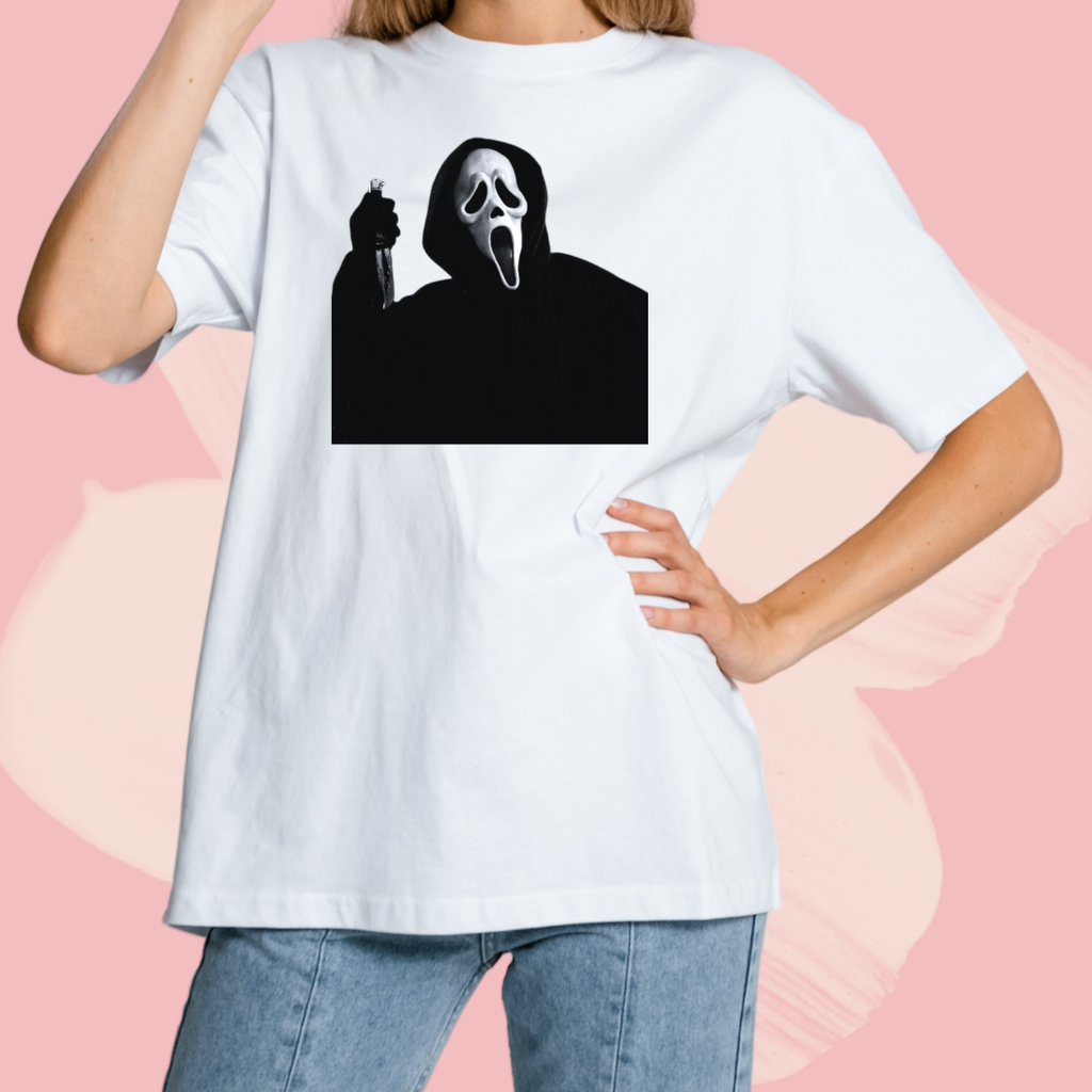 Biały T-shirt oversize bawełniany z nadrukiem scream krzyk