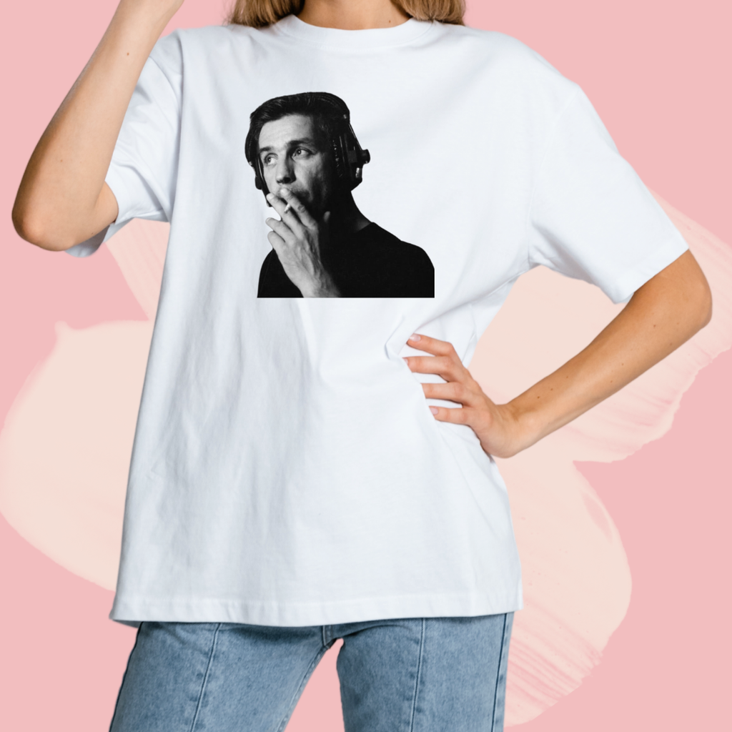 Biały T-shirt oversize bawełniany z nadrukiem rammstein till lindemann