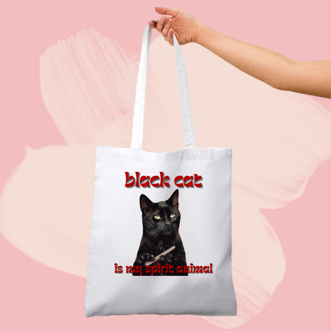Torba bawełniana tote bag z nadrukiem black cat is my spirit animal