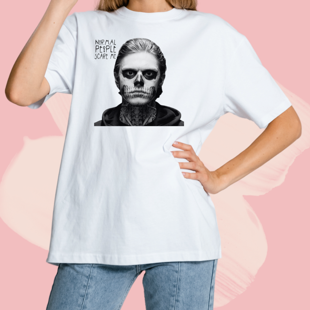 Biały T-shirt oversize bawełniany z nadrukiem american horror story tate langdon