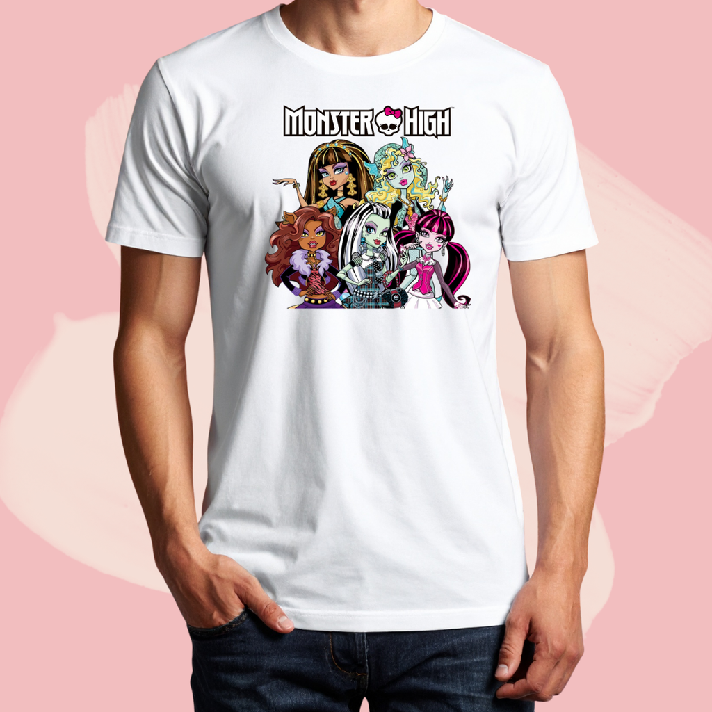 Biały T-shirt oversize bawełniany z nadrukiem bajka monster high