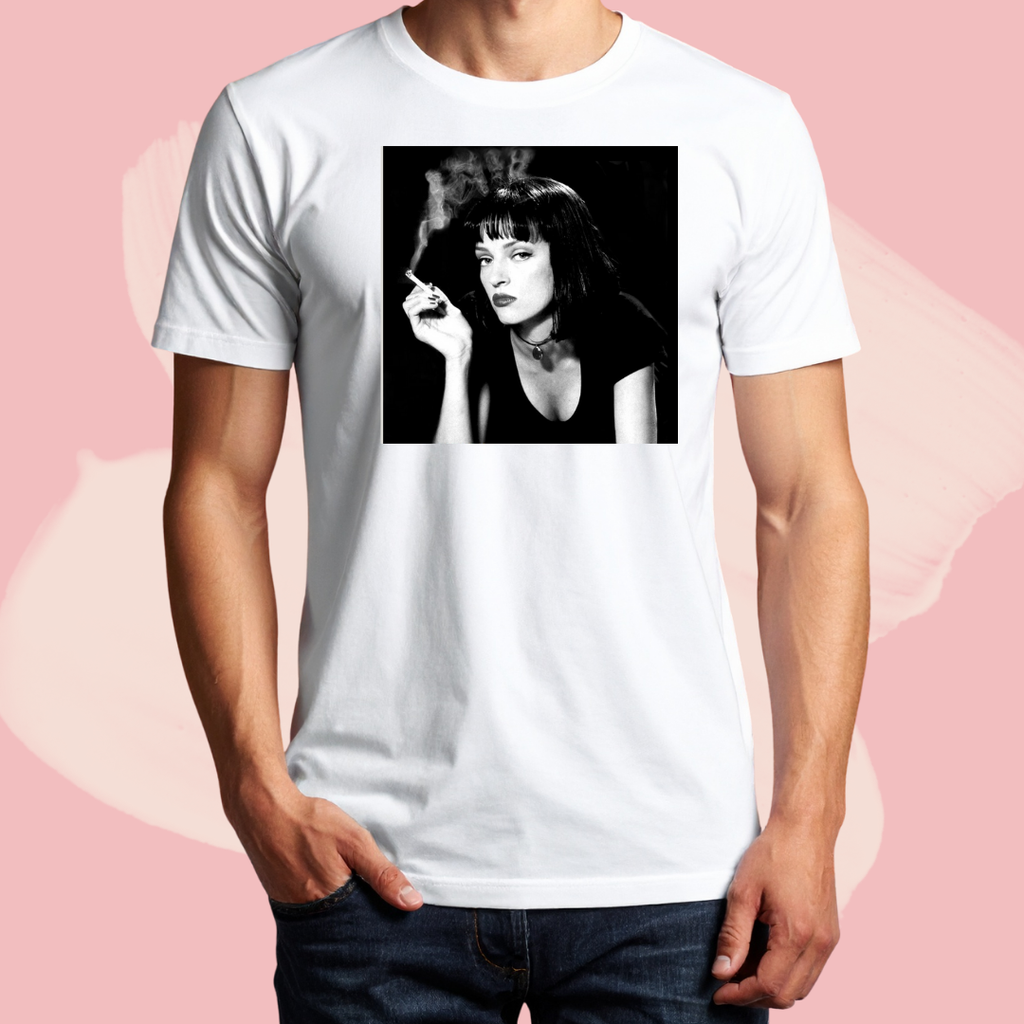 Biały T-shirt oversize bawełniany z nadrukiem mia wallace pulp fiction