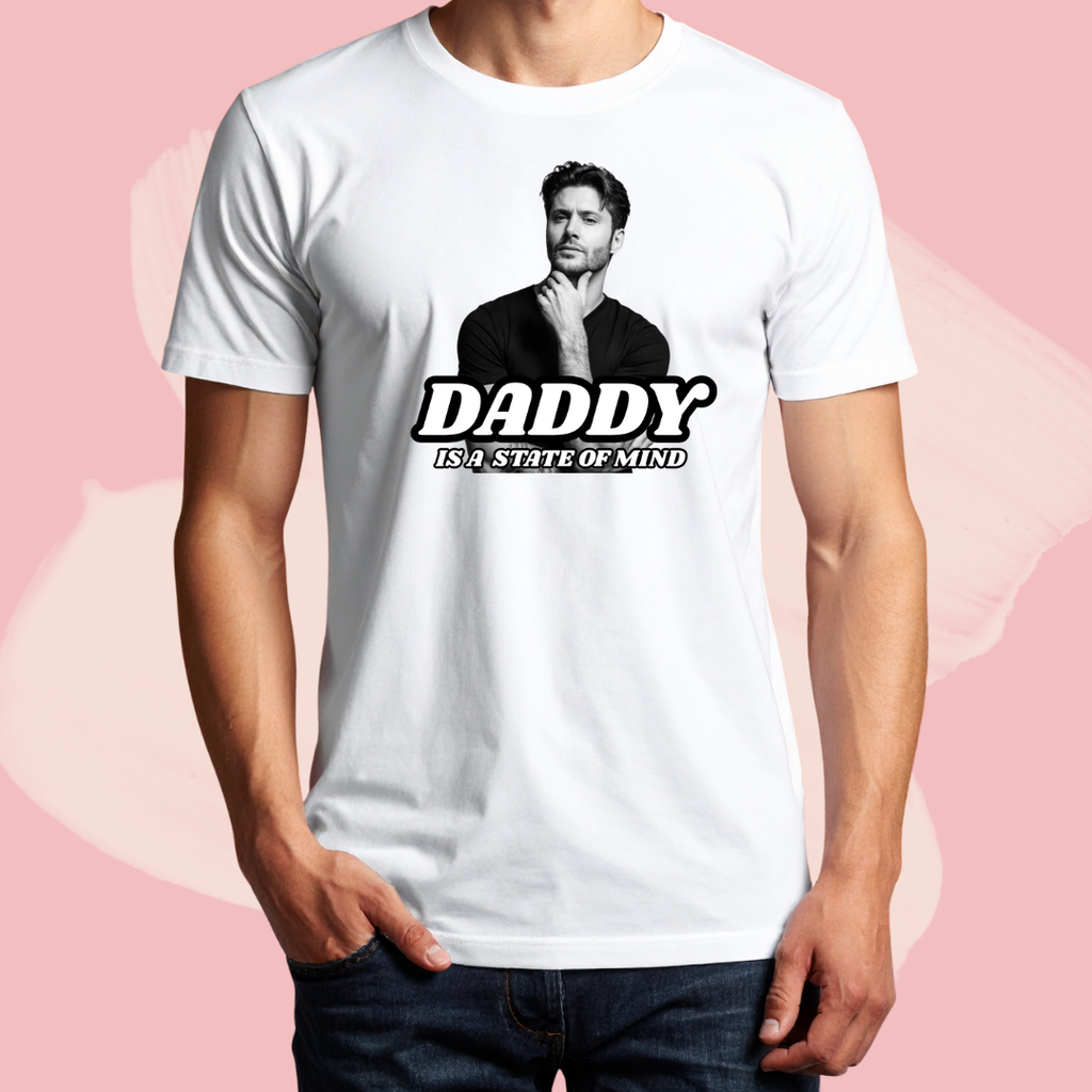 Biały T-shirt oversize bawełniany z nadrukiem jensen ackles daddy