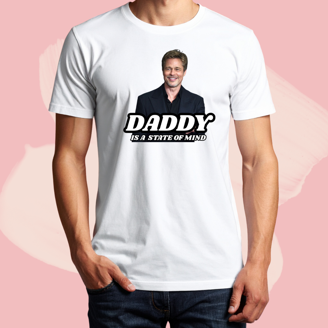 Biały T-shirt oversize bawełniany z nadrukiem brad pitt daddy