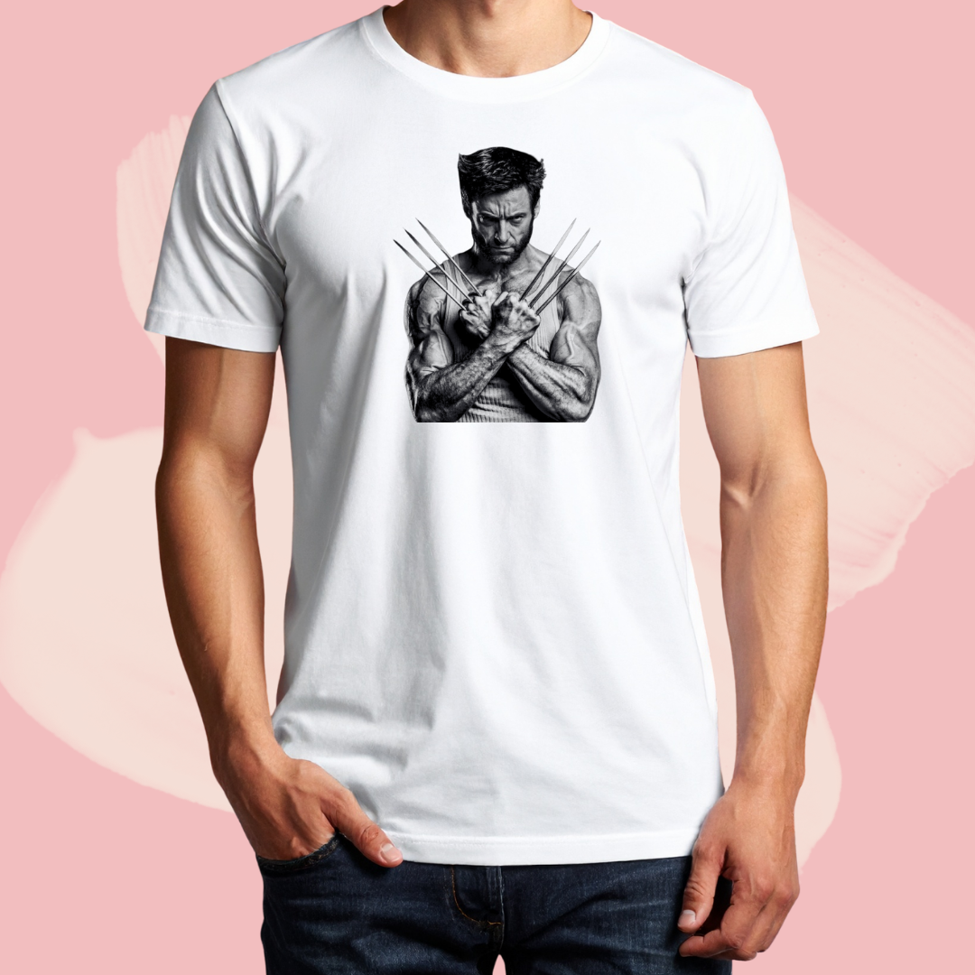 Biały T-shirt oversize bawełniany z nadrukiem wolverine marvel x-men