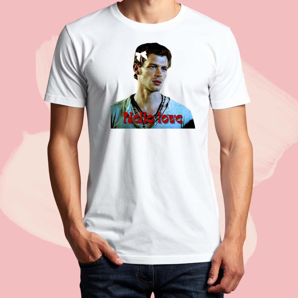 Biały T-shirt oversize bawełniany z nadrukiem klaus mikaelson hello love pamiętniki wampirów the vampire diaries