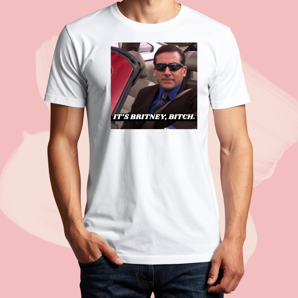 Biały T-shirt oversize bawełniany z nadrukiem biuro the office it's britney bitch