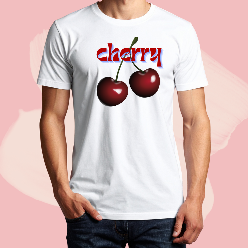 Biały T-shirt oversize bawełniany z nadrukiem cherry vintage print