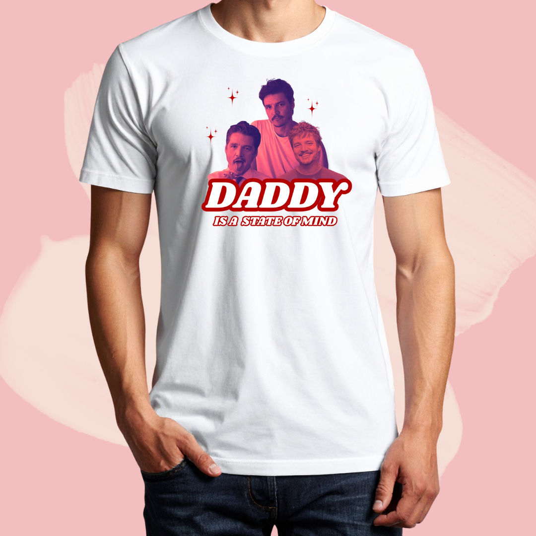 Biały T-shirt oversize bawełniany z nadrukiem pedro pascal daddy is a state of mind