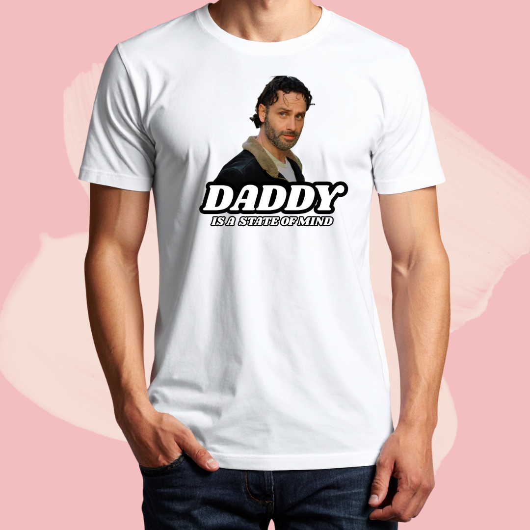 Biały T-shirt oversize bawełniany z nadrukiem rick grimes daddy the walking dead