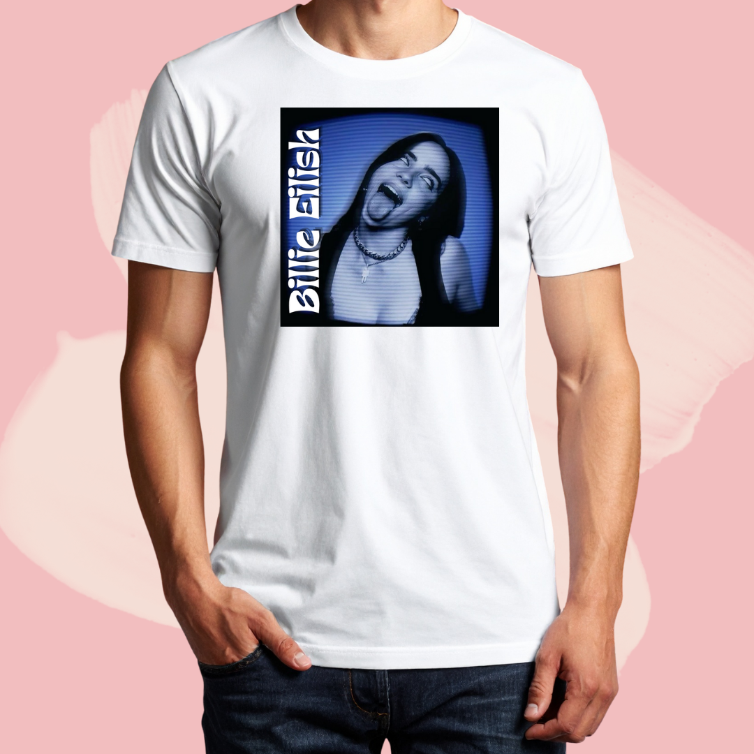Biały T-shirt oversize bawełniany z nadrukiem billie eilish