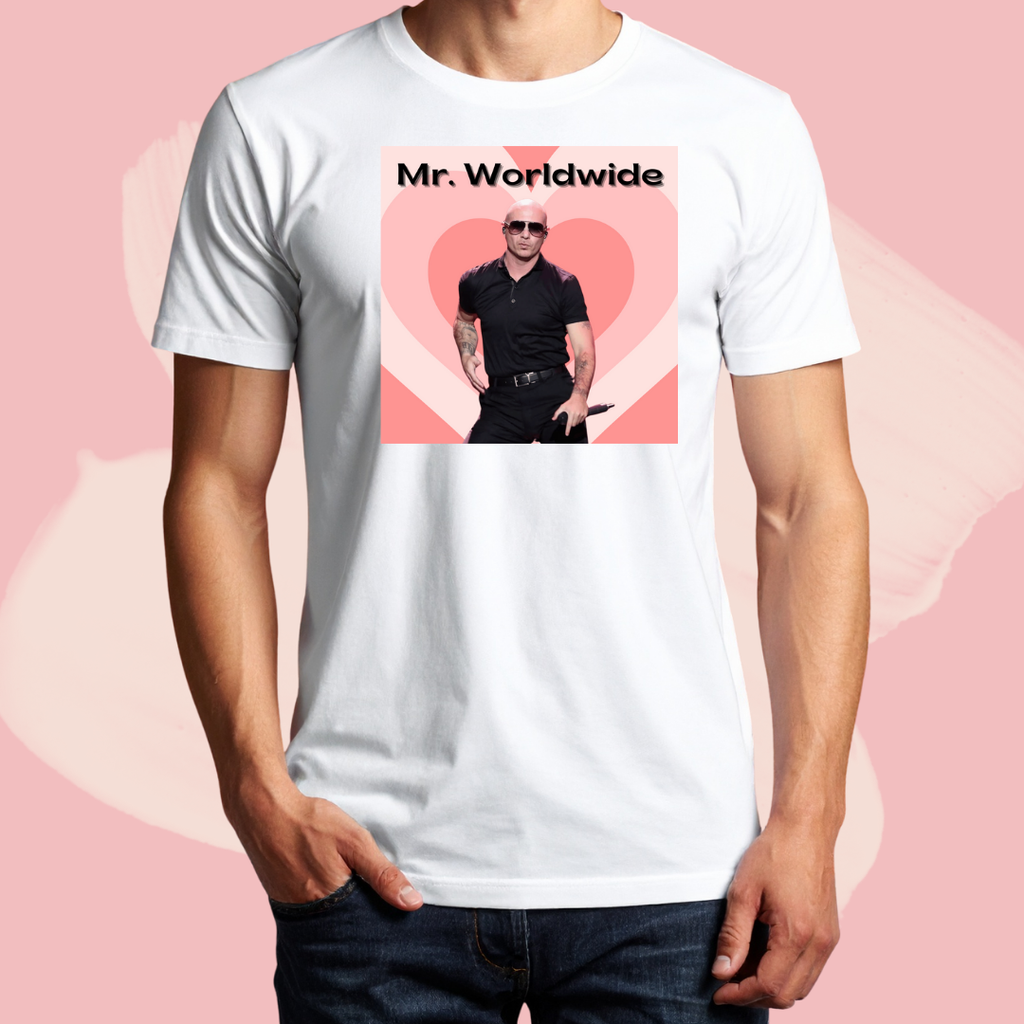 Biały T-shirt oversize bawełniany z nadrukiem mr. worldwide pitbull