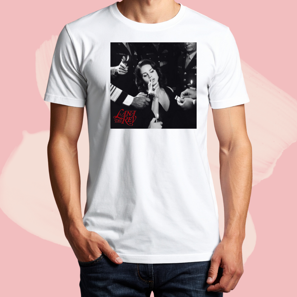 Biały T-shirt oversize bawełniany z nadrukiem lana del rey