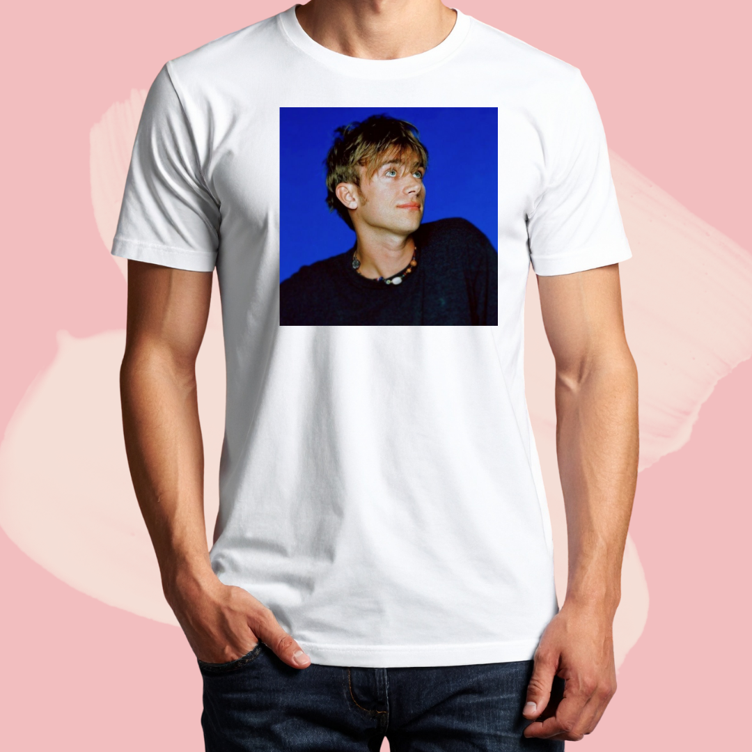 Biały T-shirt oversize bawełniany z nadrukiem damon albarn blur gorillaz