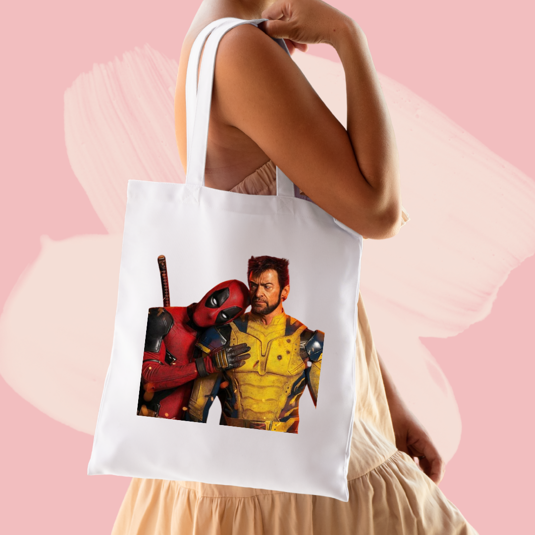 Torba bawełniana tote bag z nadrukiem wolverine i deadpool marvel