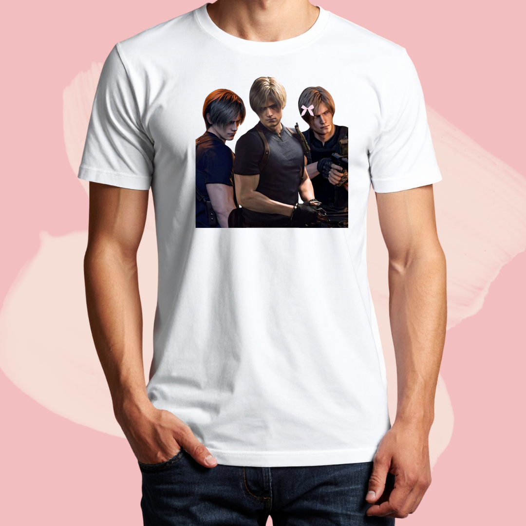 Biały T-shirt oversize bawełniany z nadrukiem leon kennedy resident evil gra