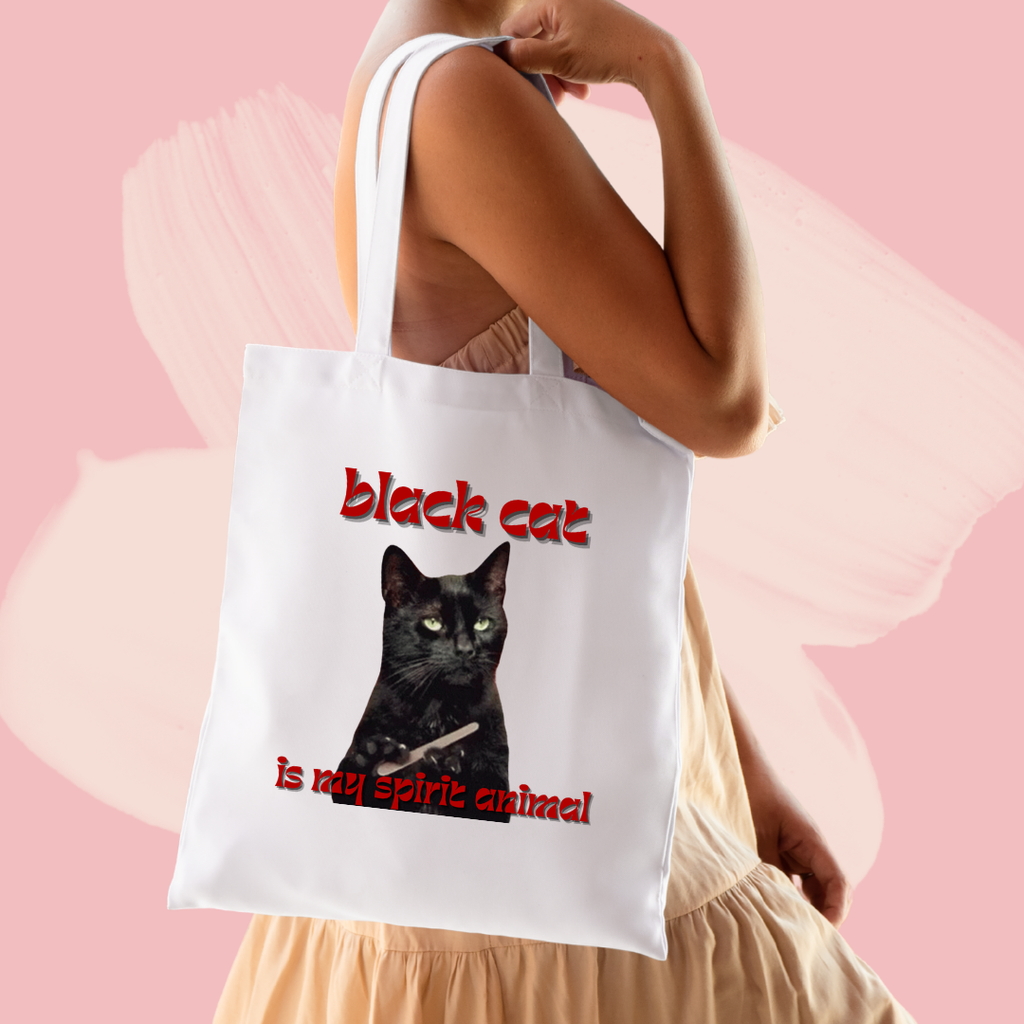 Torba bawełniana tote bag z nadrukiem black cat is my spirit animal