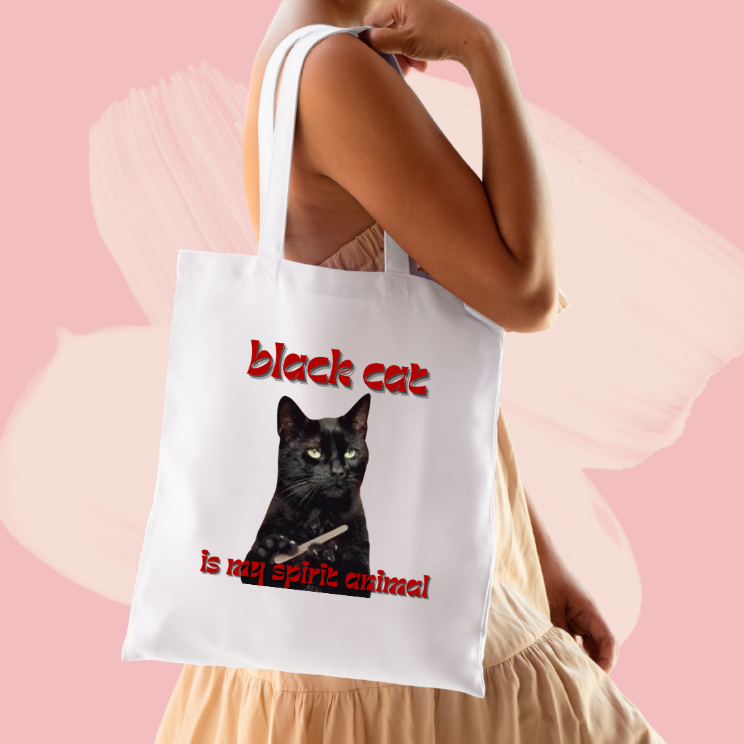 Torba bawełniana tote bag z nadrukiem black cat is my spirit animal