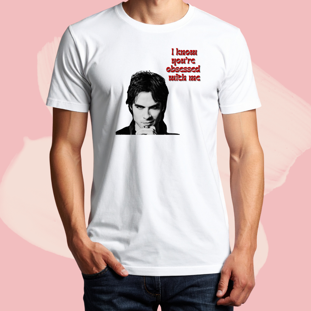 Biały T-shirt oversize bawełniany z nadrukiem damon salvatore pamiętniki wampirów the vampire diaries