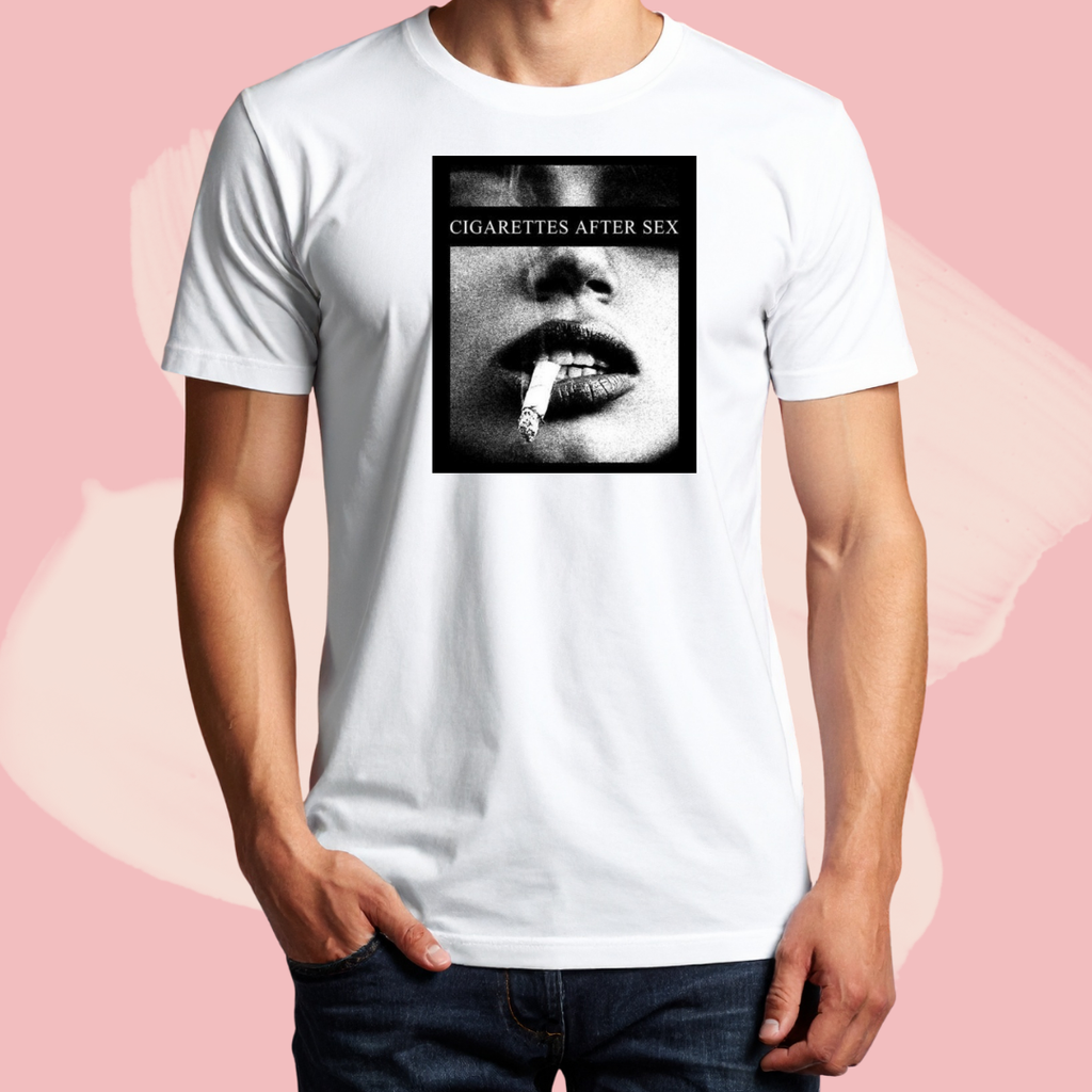 Biały T-shirt oversize bawełniany z nadrukiem zespół cigarettes after sex