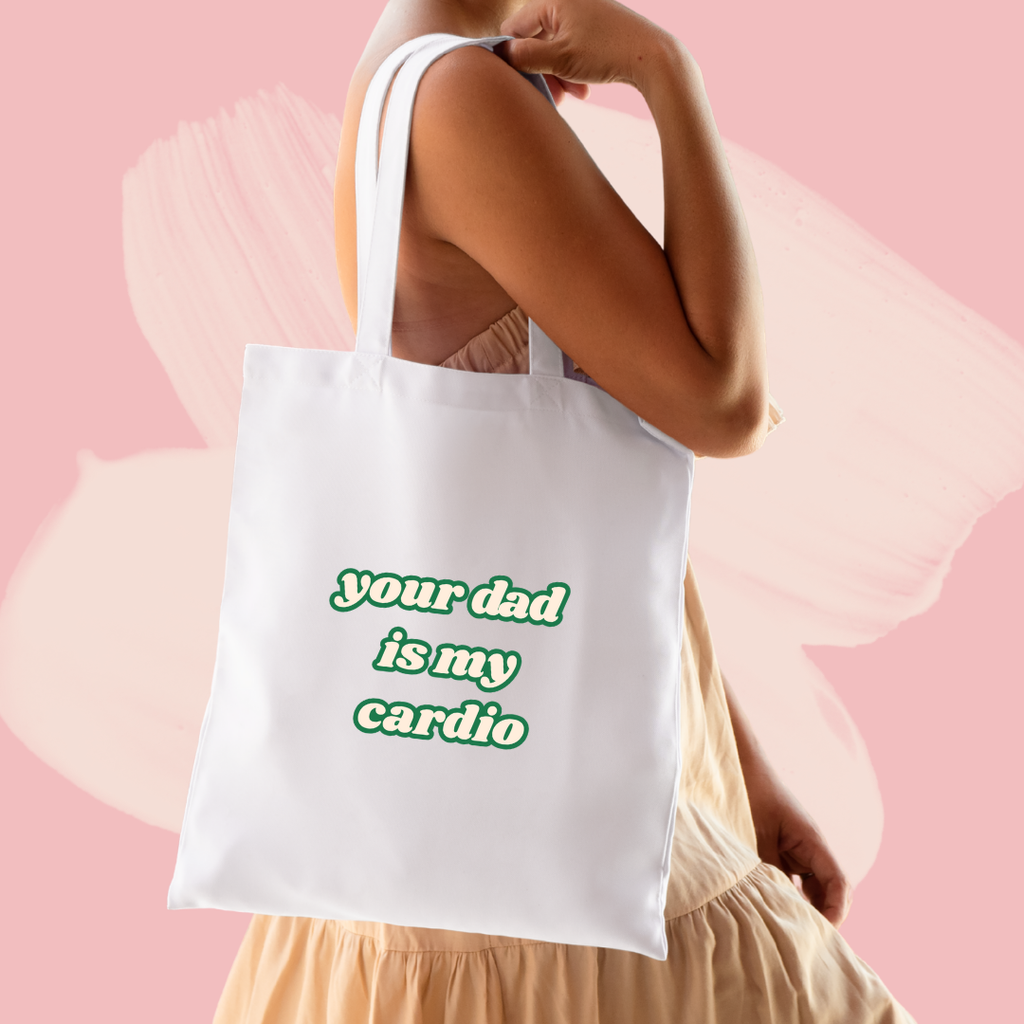 Torba bawełniana tote bag z nadrukiem your dad is my cardio śmieszny napis