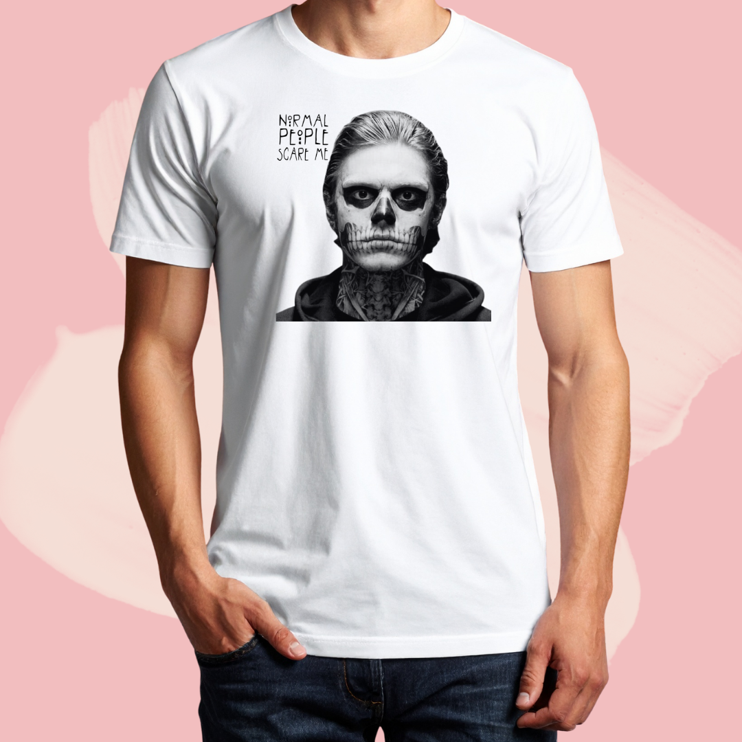 Biały T-shirt oversize bawełniany z nadrukiem american horror story tate langdon