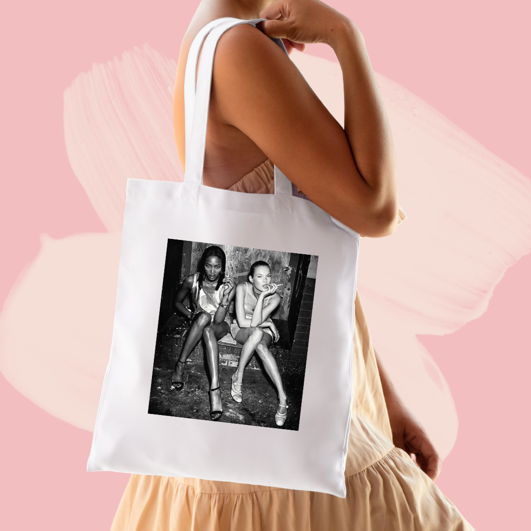 Torba bawełniana tote bag z nadrukiem naomi campbell i kate moss modelki