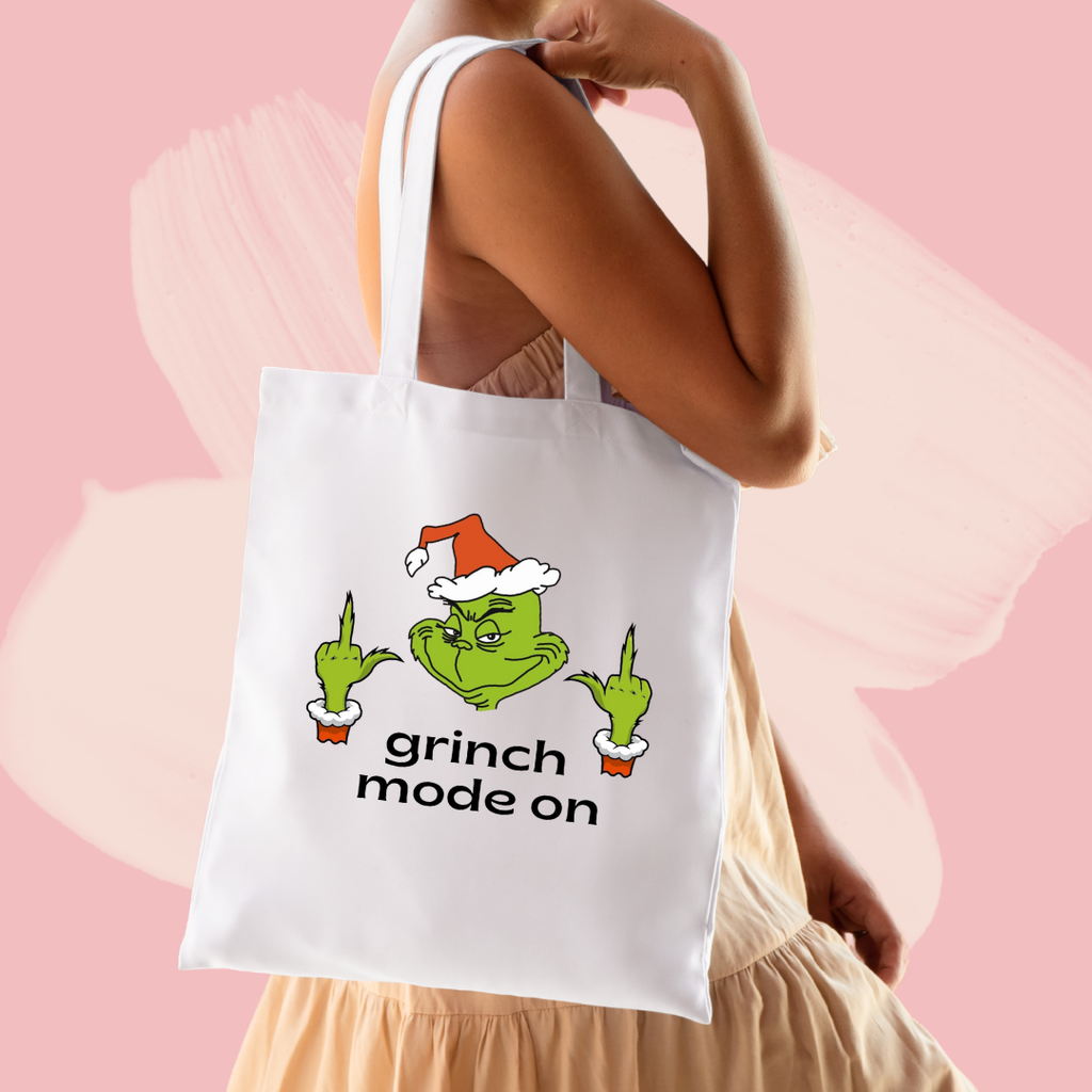 Torba bawełniana tote bag z nadrukiem grinch mode on christmas