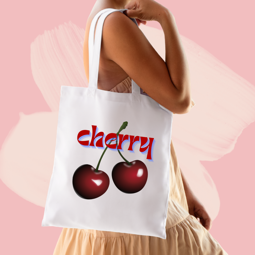 Torba bawełniana tote bag z nadrukiem cherry wiśnie vintage print