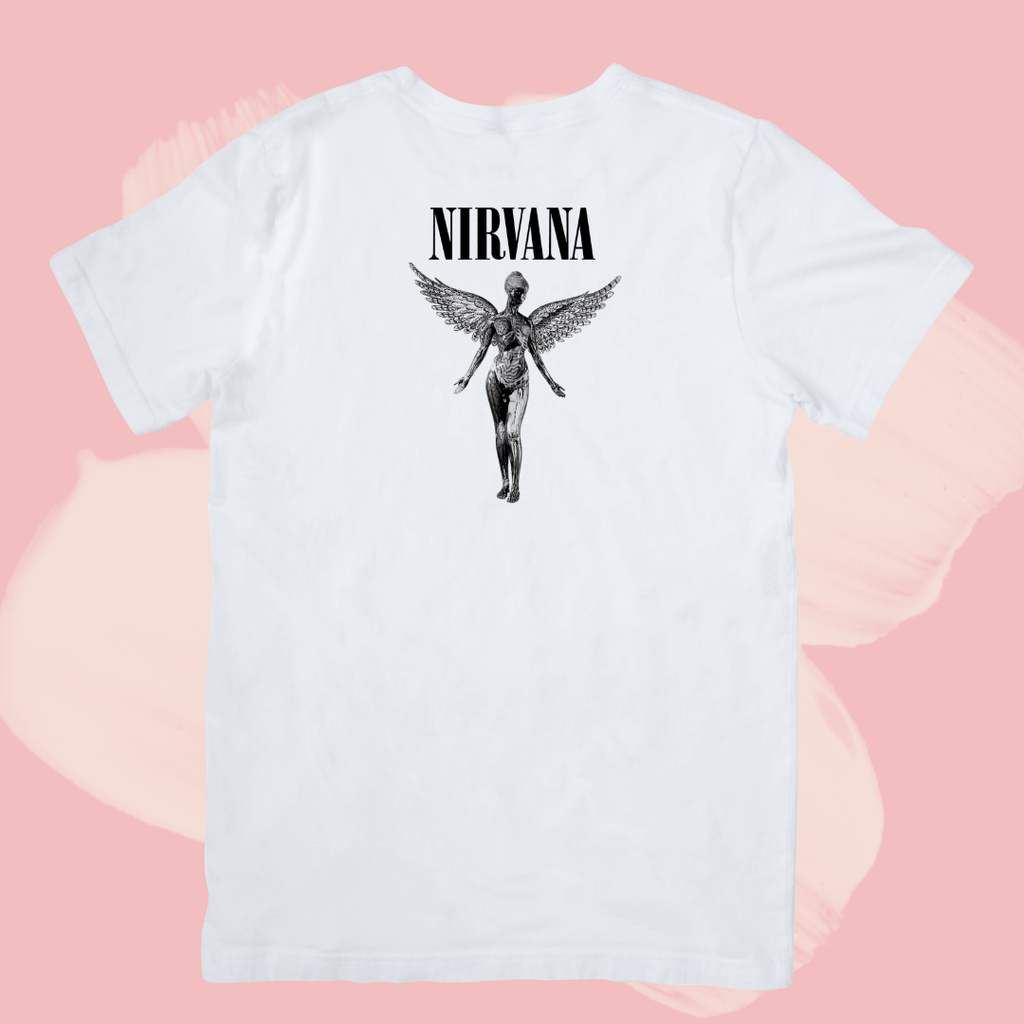Biały T-shirt oversize bawełniany z nadrukiem nirvana