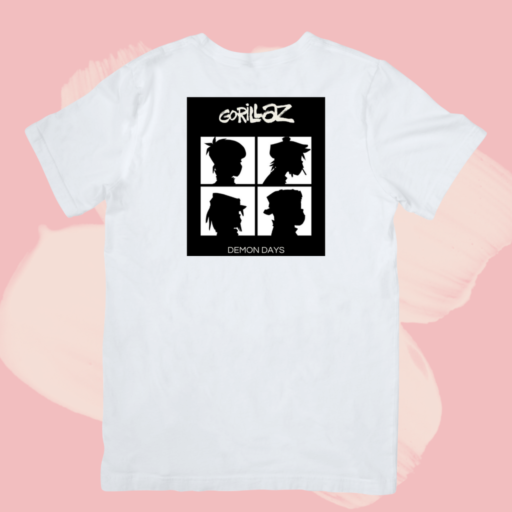 Biały T-shirt oversize bawełniany z nadrukiem gorillaz zespół