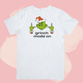 Biały T-shirt oversize bawełniany z nadrukiem grinch mode on christmas