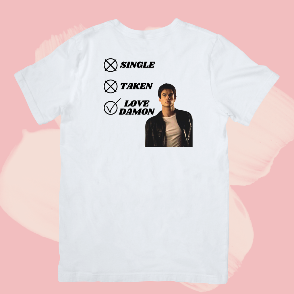 Biały T-shirt oversize bawełniany z nadrukiem love damon salvatore pamiętniki wampirów the vampire diaries