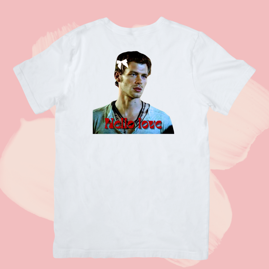 Biały T-shirt oversize bawełniany z nadrukiem klaus mikaelson hello love pamiętniki wampirów the vampire diaries