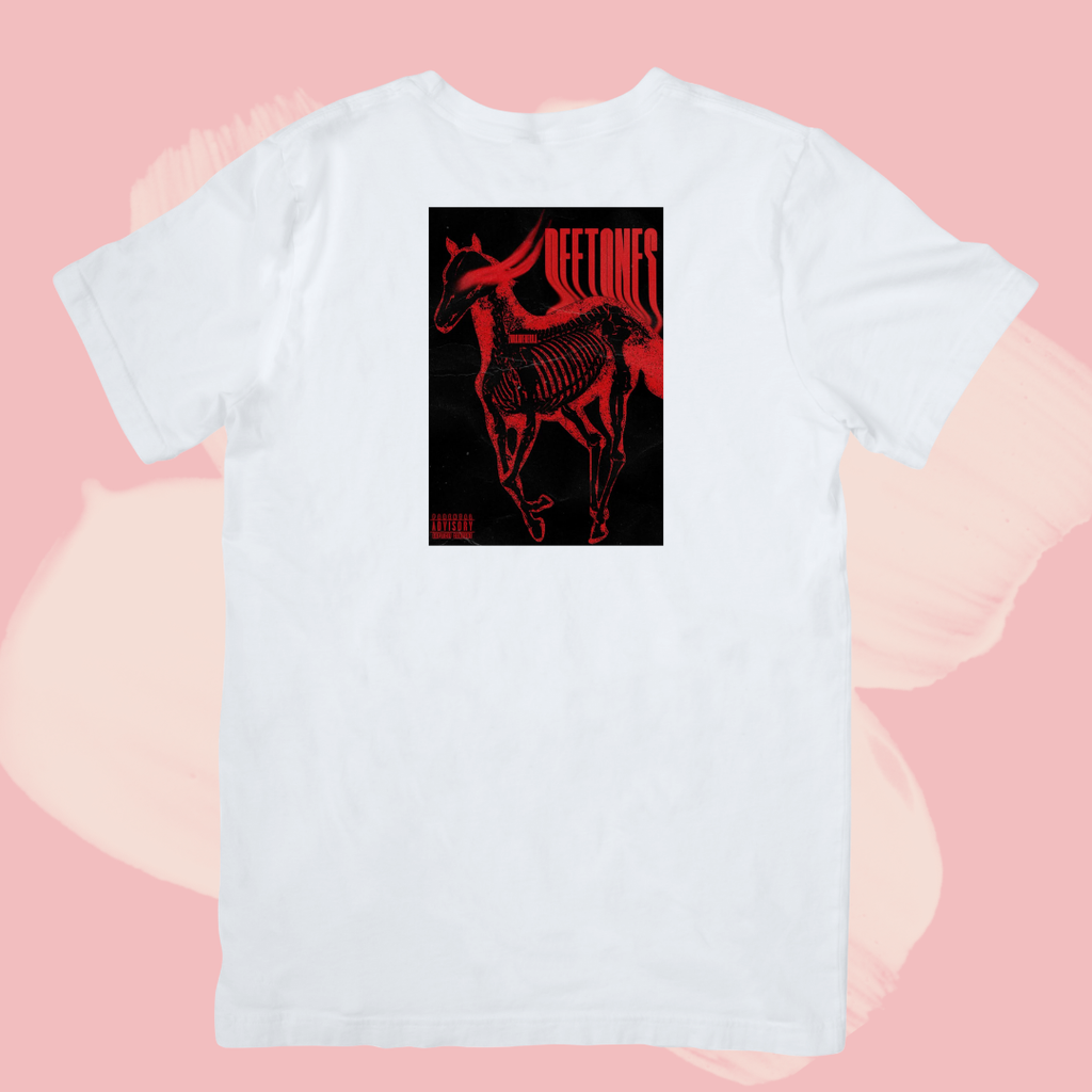 Biały T-shirt oversize bawełniany z nadrukiem deftones