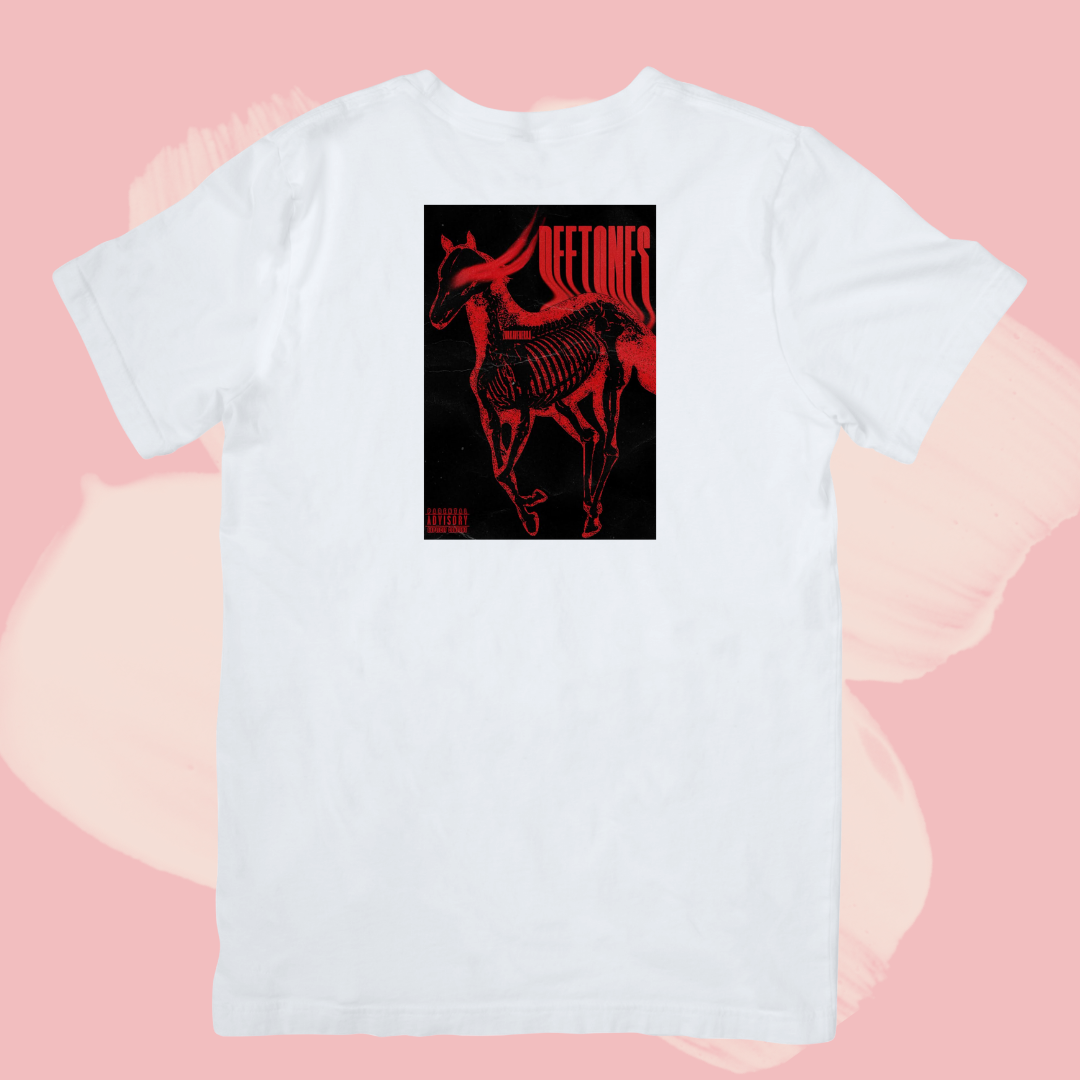 Biały T-shirt oversize bawełniany z nadrukiem deftones