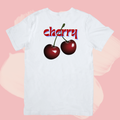 Biały T-shirt oversize bawełniany z nadrukiem cherry vintage print