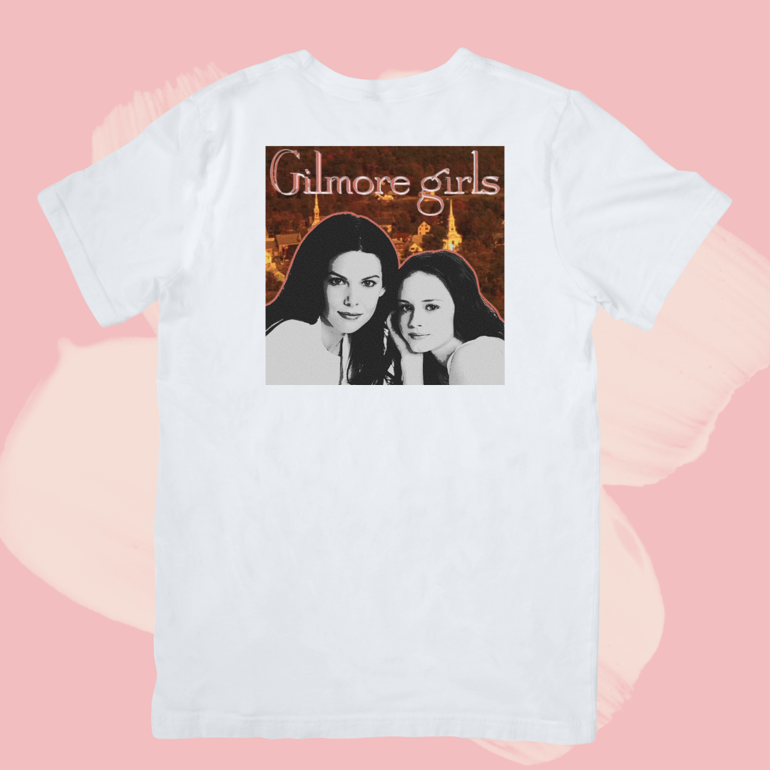 Biały T-shirt oversize bawełniany z nadrukiem kochane kłopoty gilmore girls serial