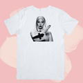 Biały T-shirt oversize bawełniany z nadrukiem lady gaga