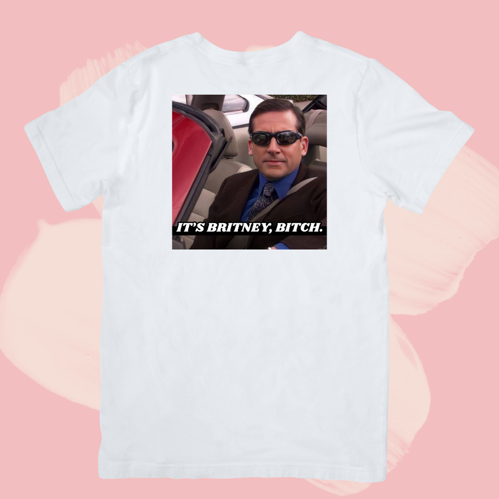 Biały T-shirt oversize bawełniany z nadrukiem biuro the office it's britney bitch