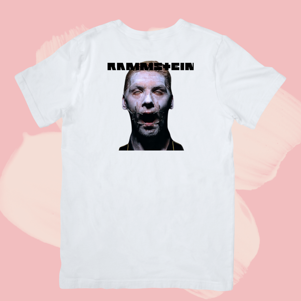 Biały T-shirt oversize bawełniany z nadrukiem zespół rammstein 90s