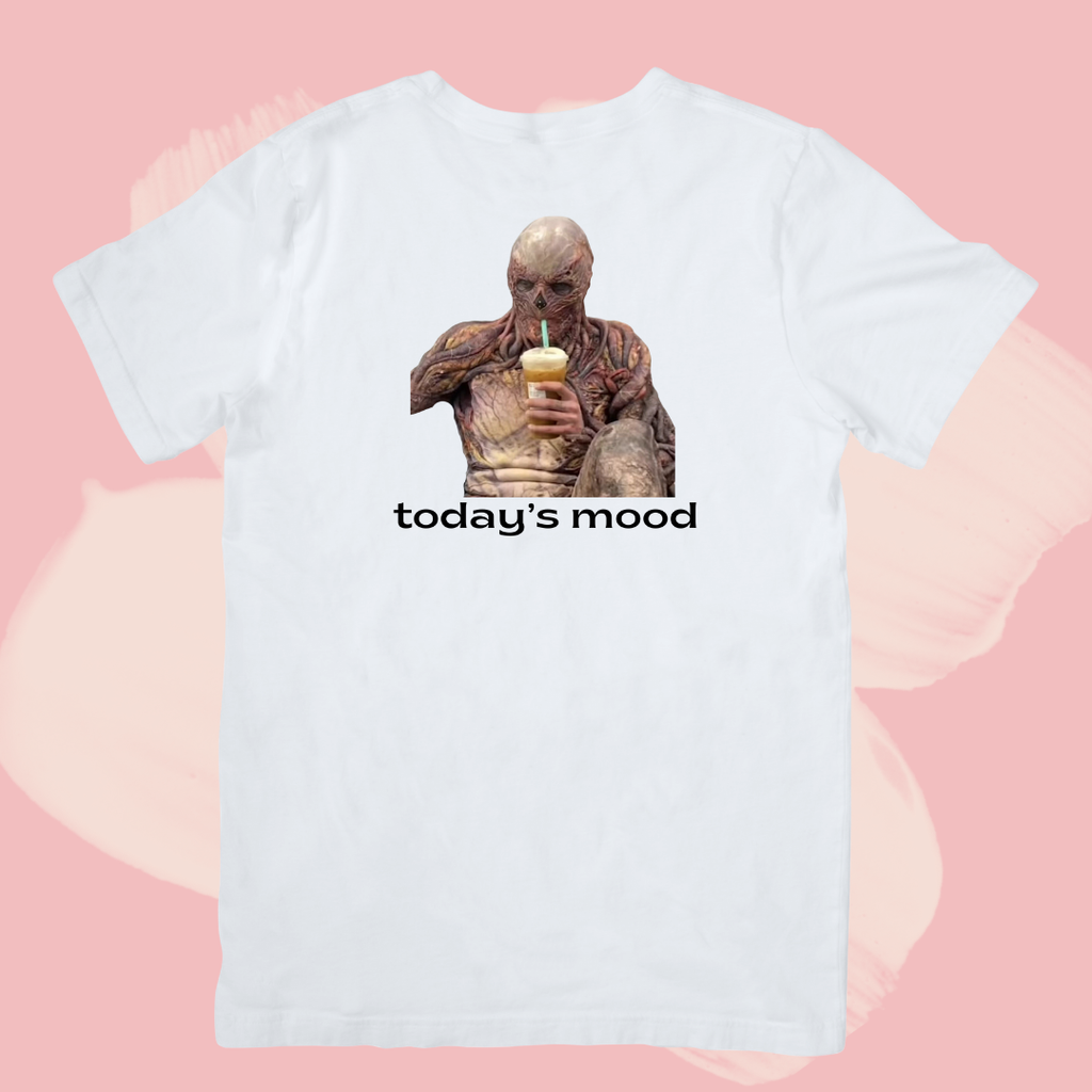 Biały T-shirt oversize bawełniany z nadrukiem stranger things vecna today's mood