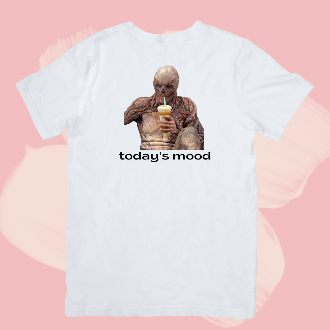 Biały T-shirt oversize bawełniany z nadrukiem stranger things vecna today's mood