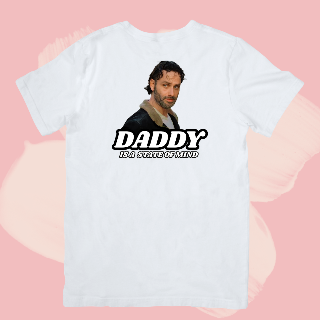 Biały T-shirt oversize bawełniany z nadrukiem rick grimes daddy the walking dead