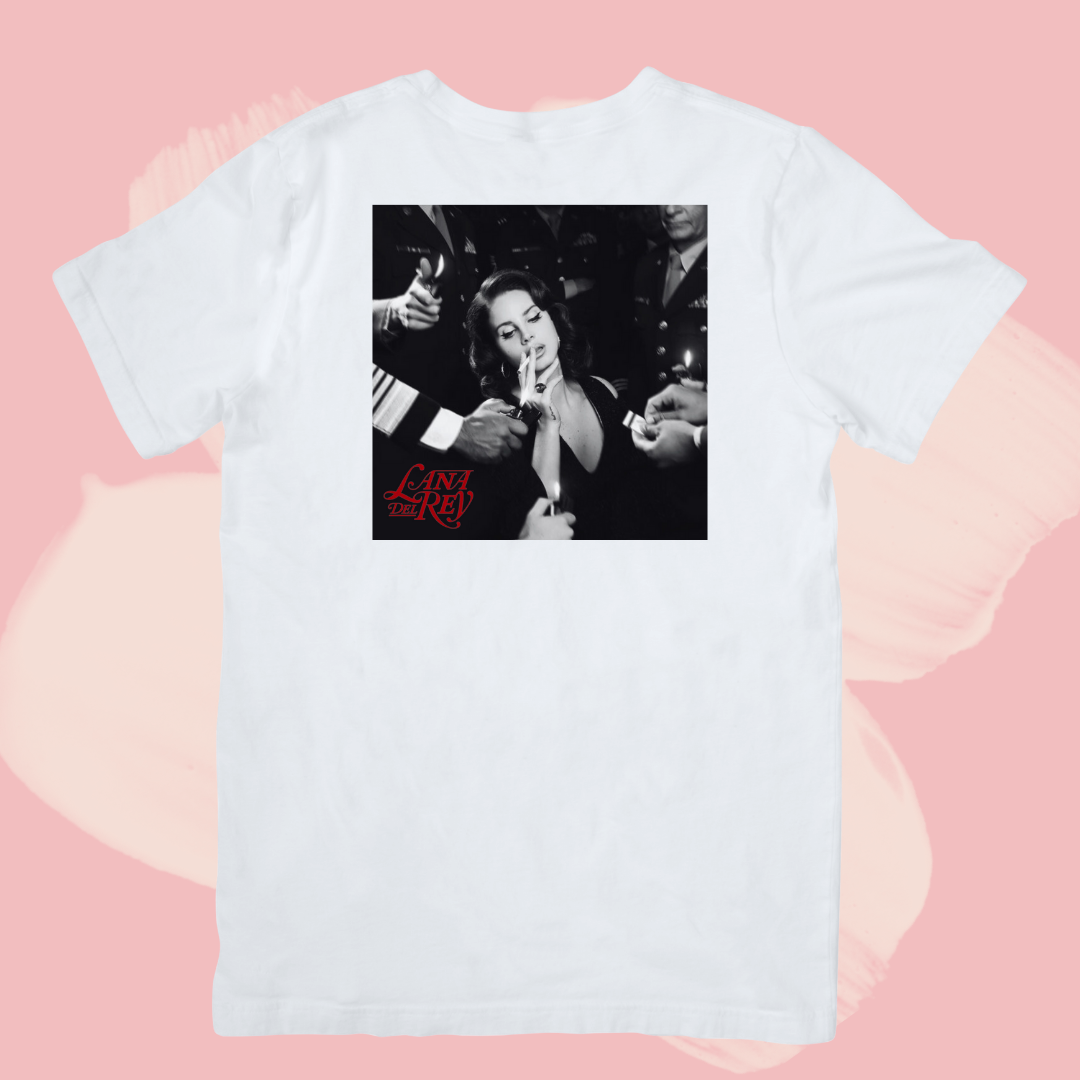 Biały T-shirt oversize bawełniany z nadrukiem lana del rey